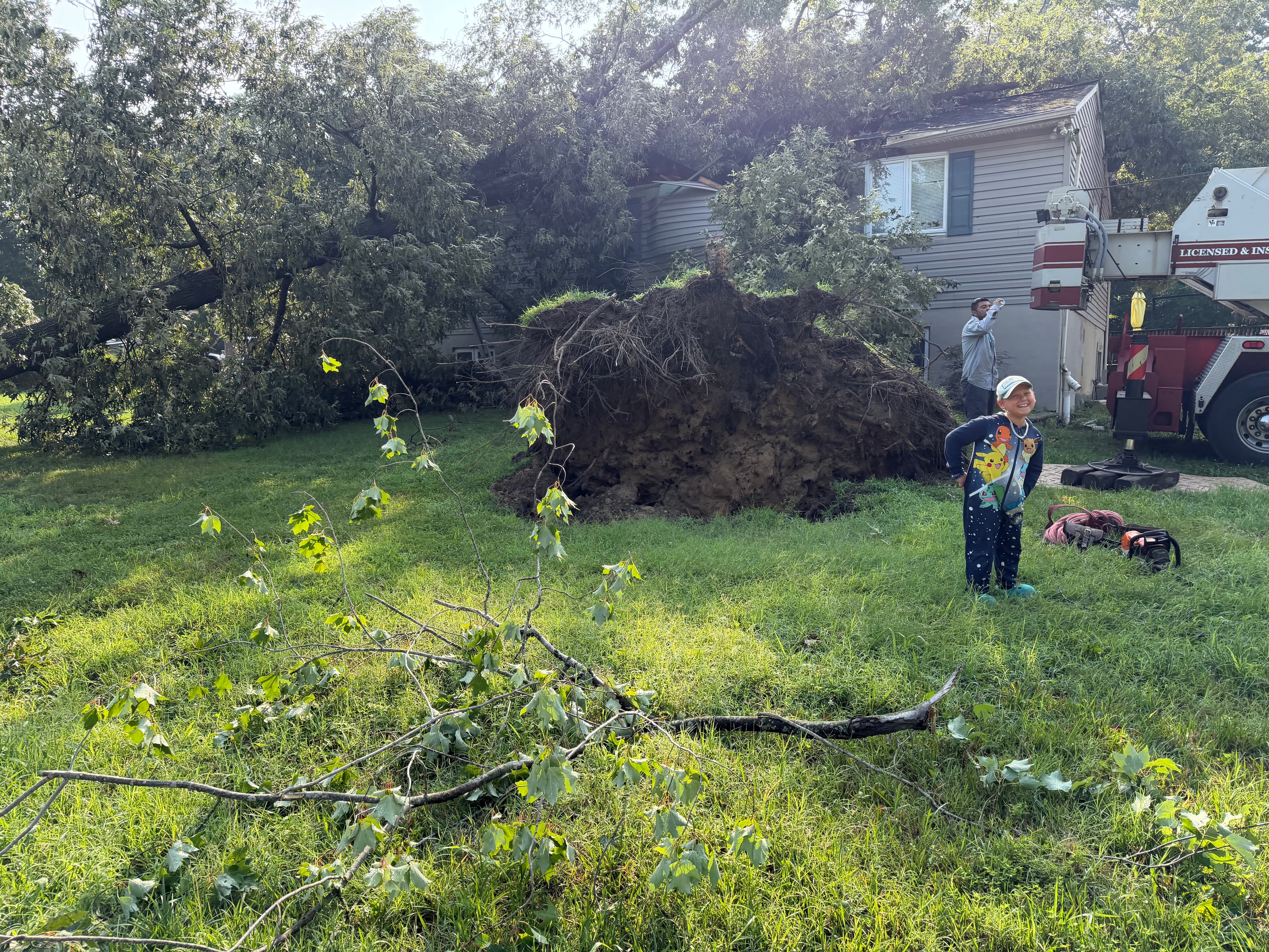 Large tree fallen through roof of Maryland home — emergency tree removal by Arundel Tree Service